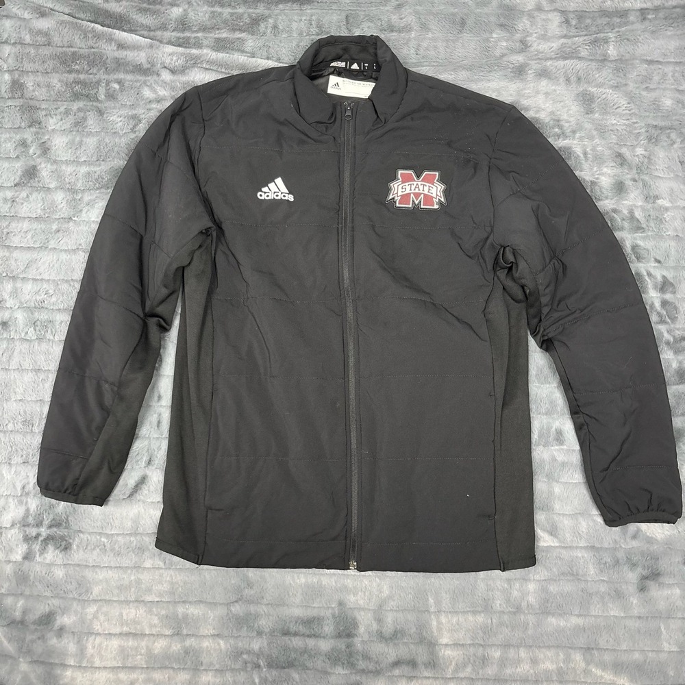 Adidas Mississippi State Bulldogs Mens Full Zip Quilted Jacket Black GE2877 L